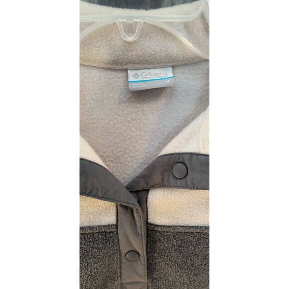 Columbia Womens Pullover Fleece Jacket Small Grey & Cream Snap Collar Cozy Warm - Picture 4 of 5